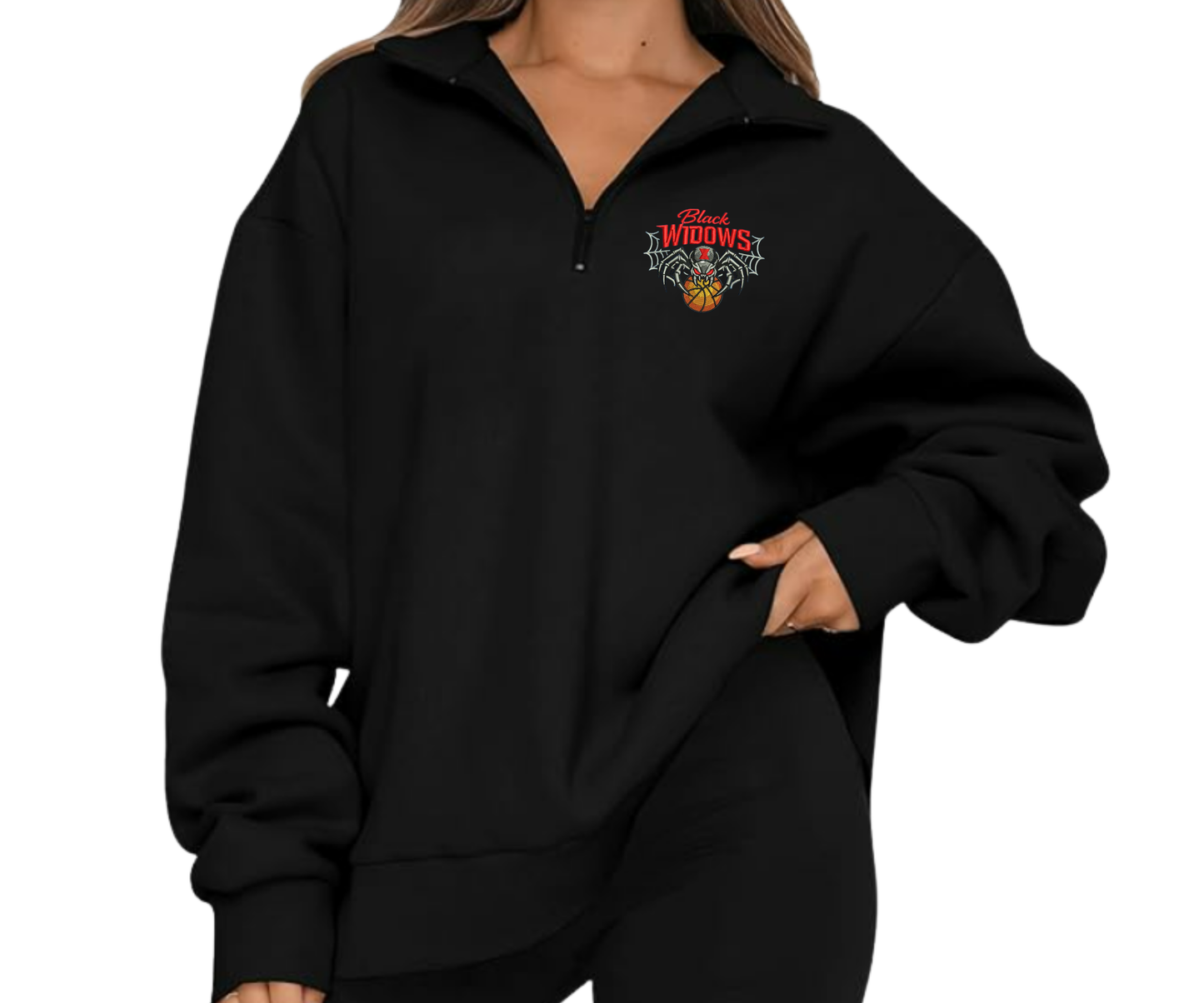 Embroidered Black Widows Quarter Zip