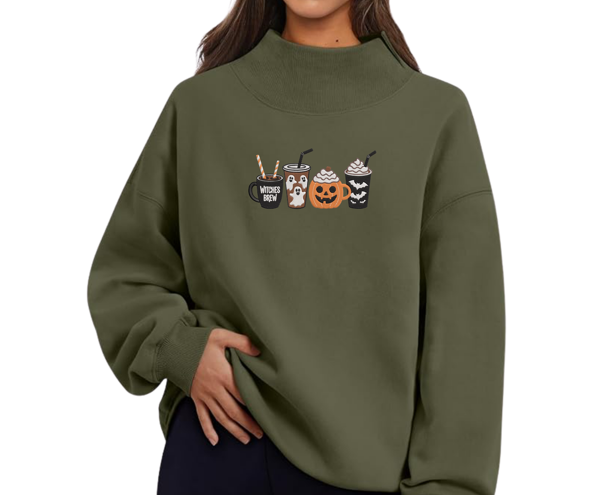 Embroidered Coffee Crewneck OR Mock Neck