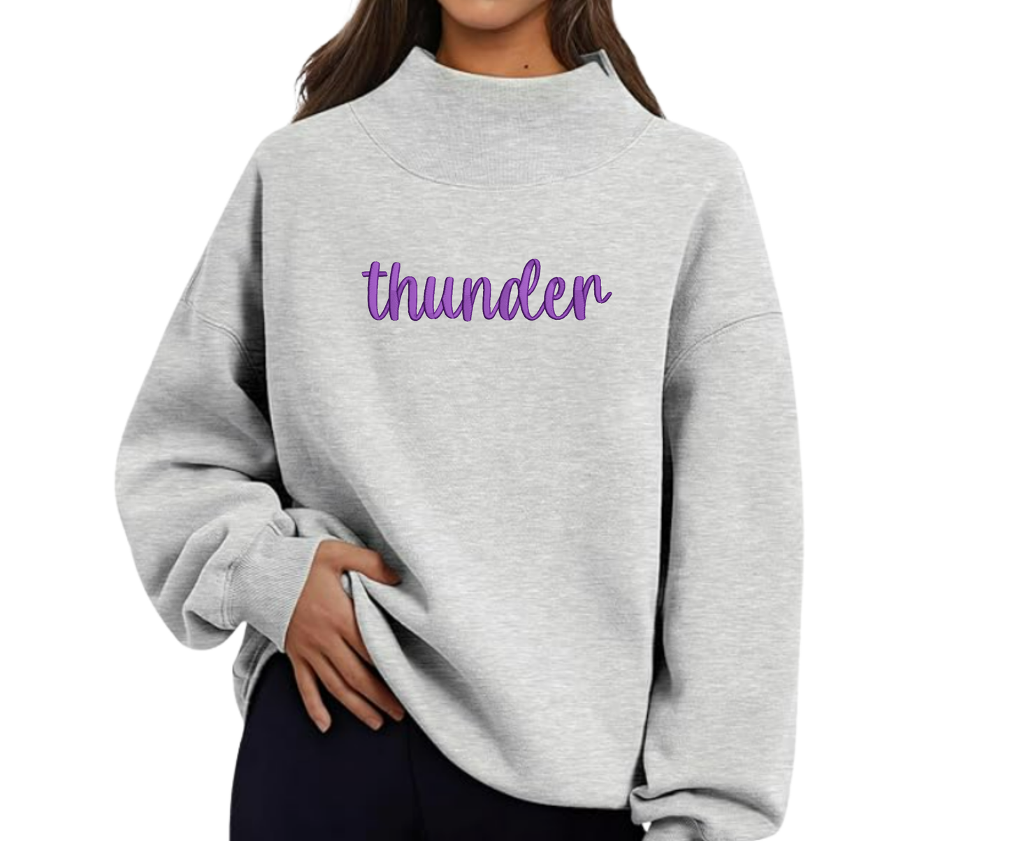 Embroidered Thunder Mock Neck