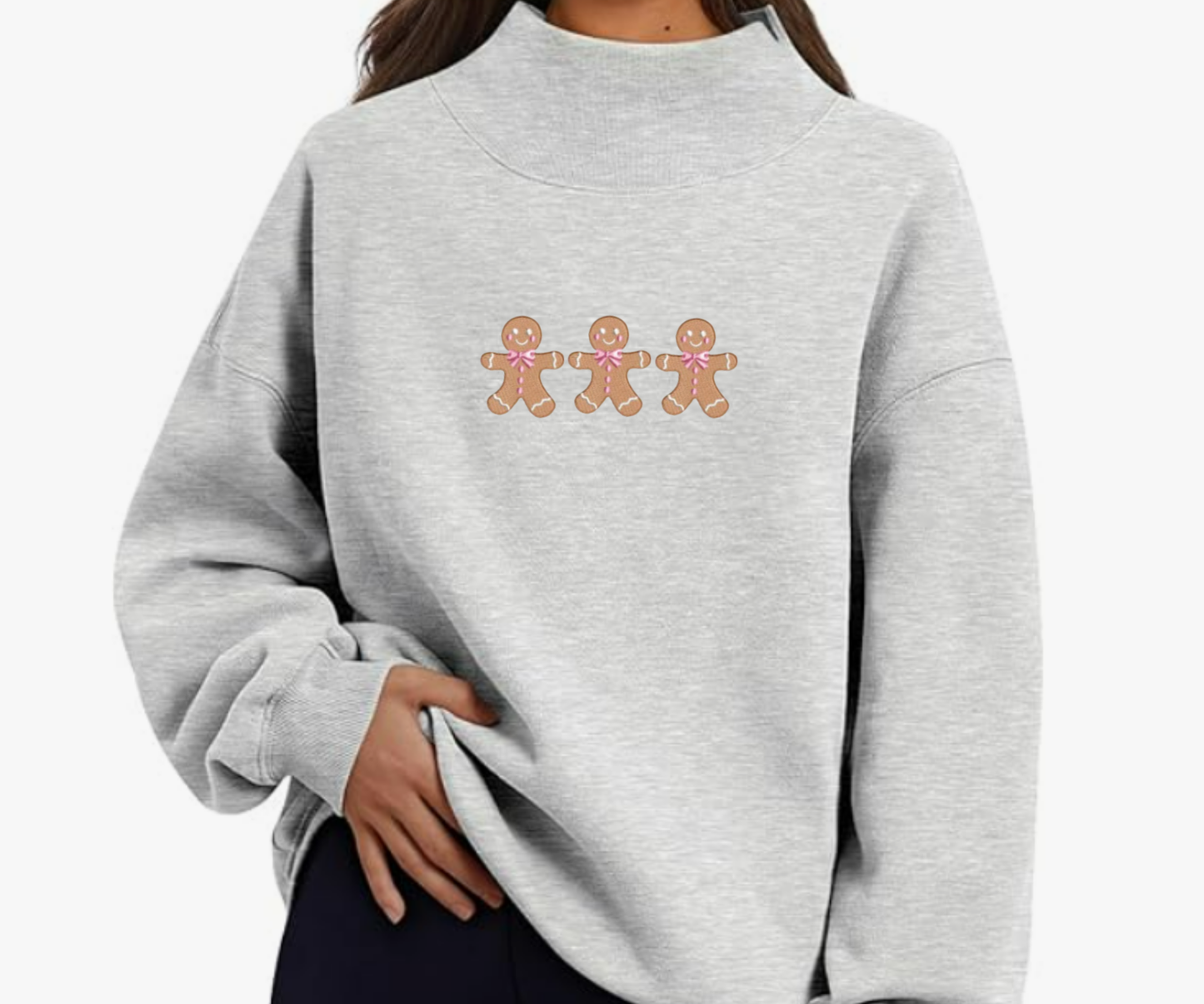 Embroidered Gingerbread Mock Neck