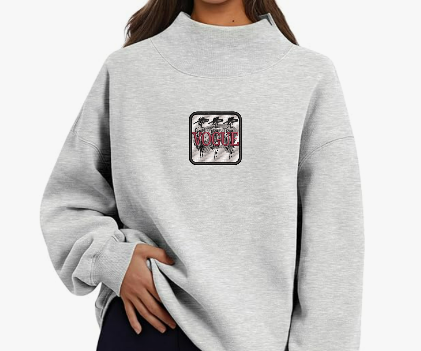 Embroidered Vogue Mock Neck