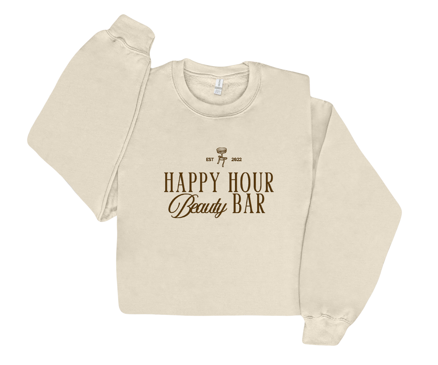 Embroidered/Puff Print Happy Hour Crewneck