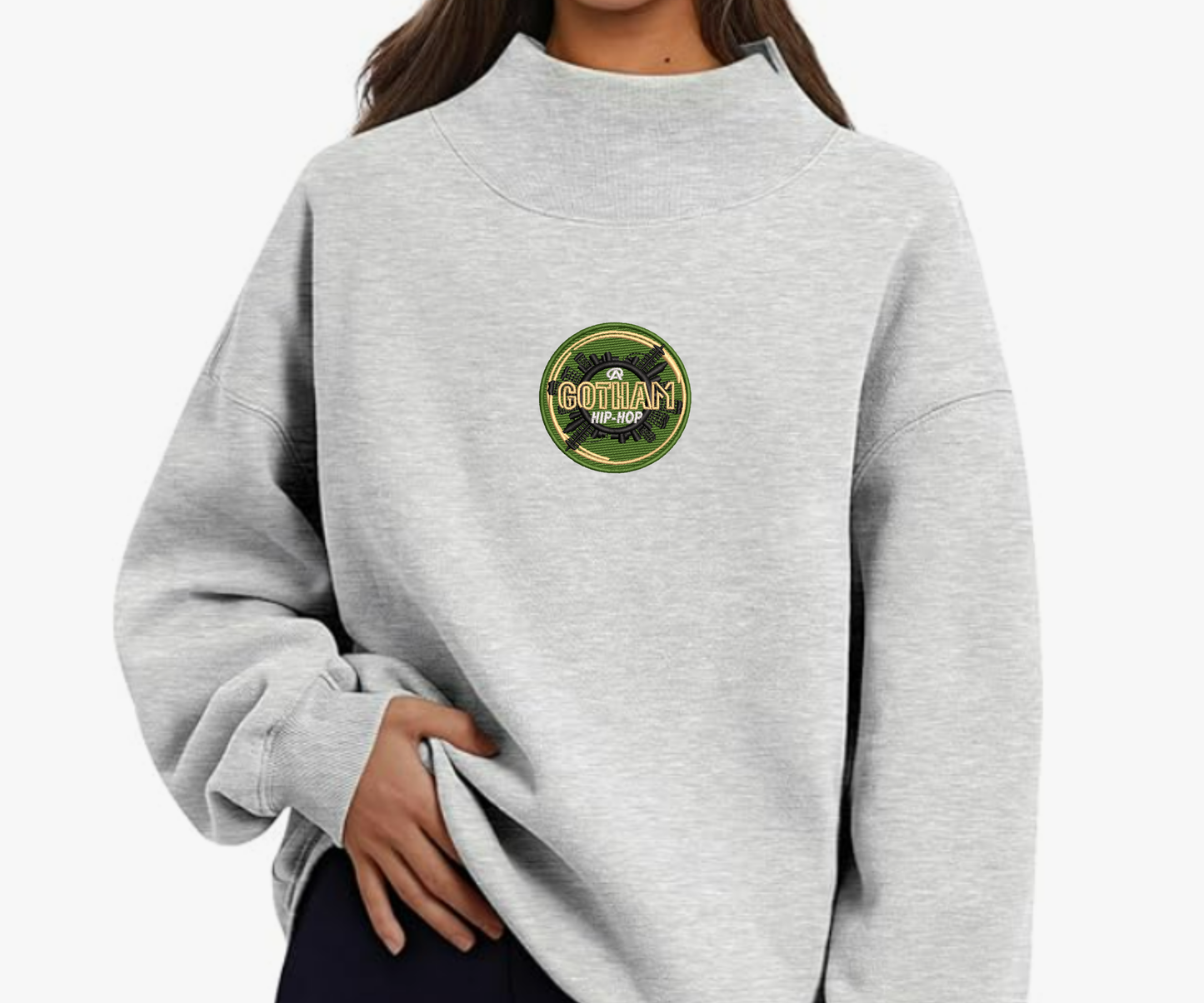 Embroidered Gotham Mock Neck