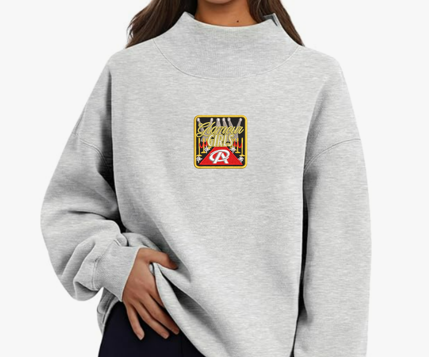 Embroidered Glamour Girls Mock Neck