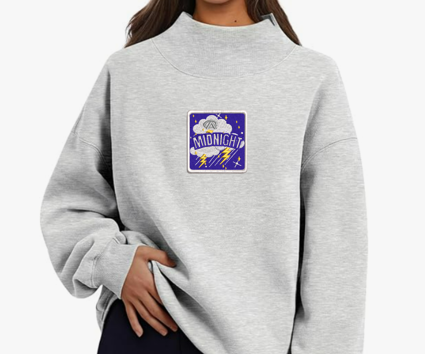 Embroidered Midnight Mock Neck
