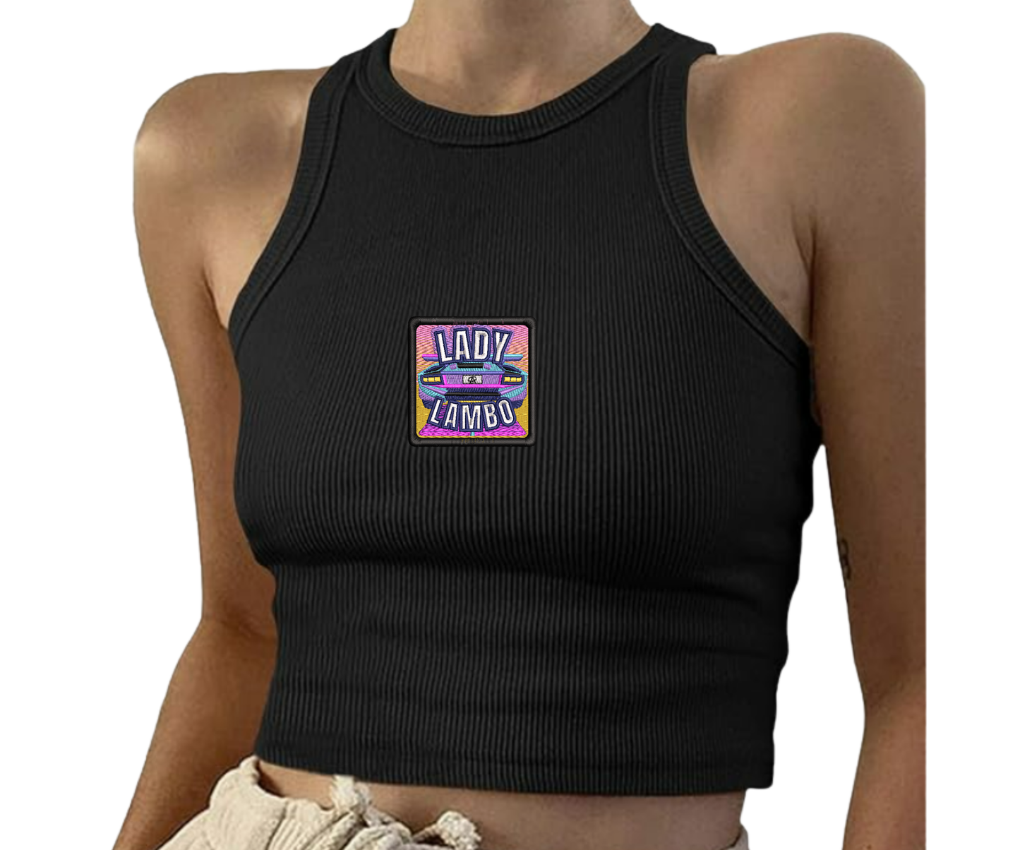 Embroidered Lady Lambo Cropped Tank