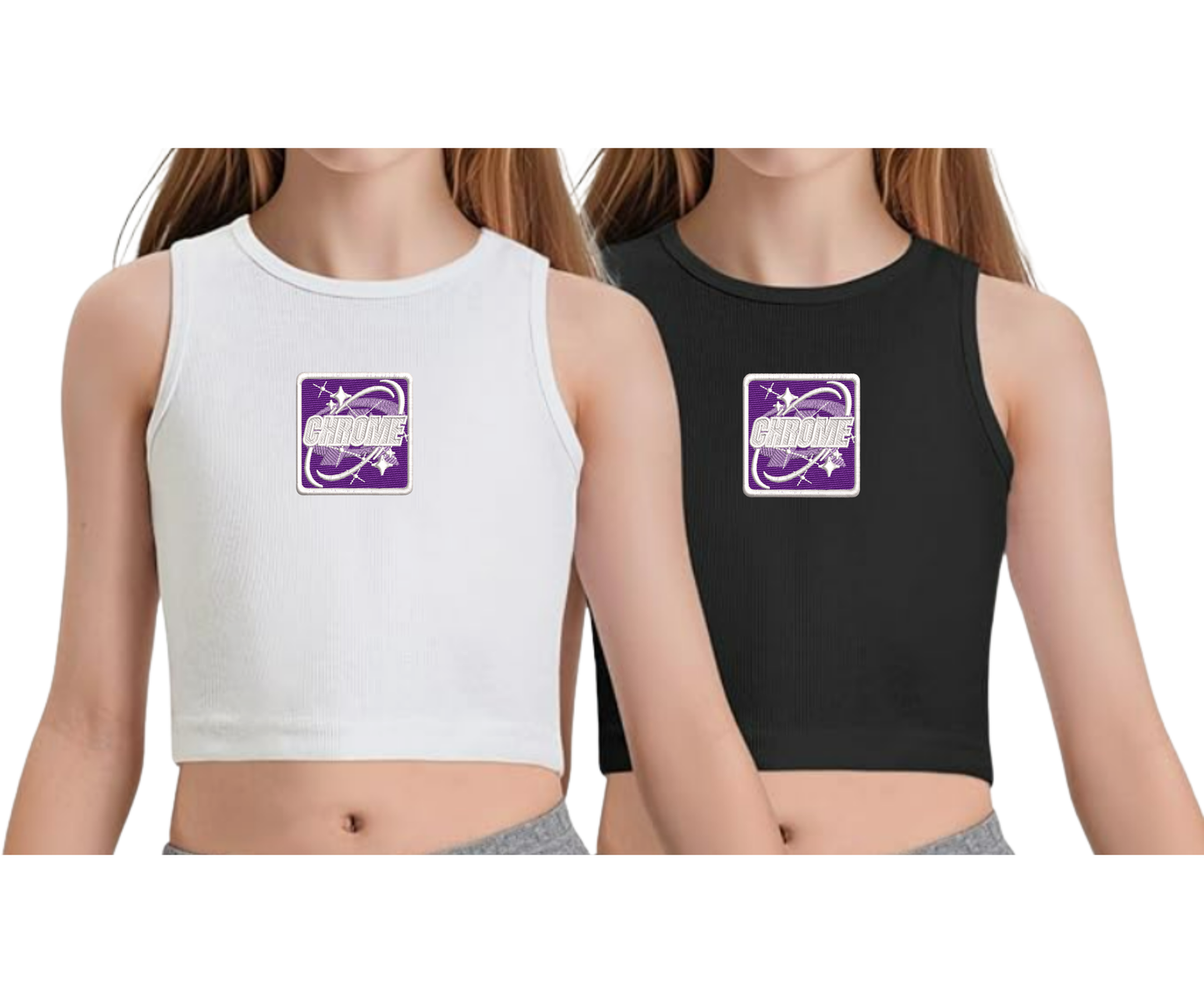 Embroidered Youth Chrome Cropped Tank