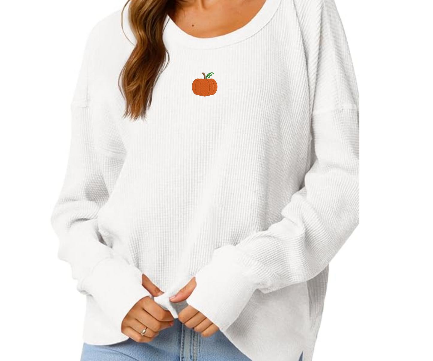 Embroidered Waffle Knit Crewneck