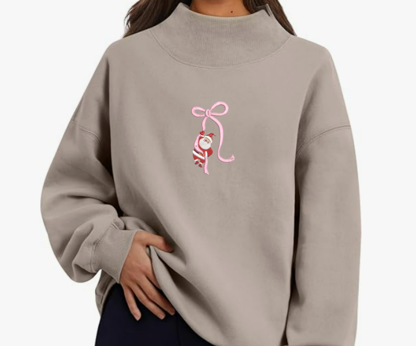 Embroidered Santa Mock Neck