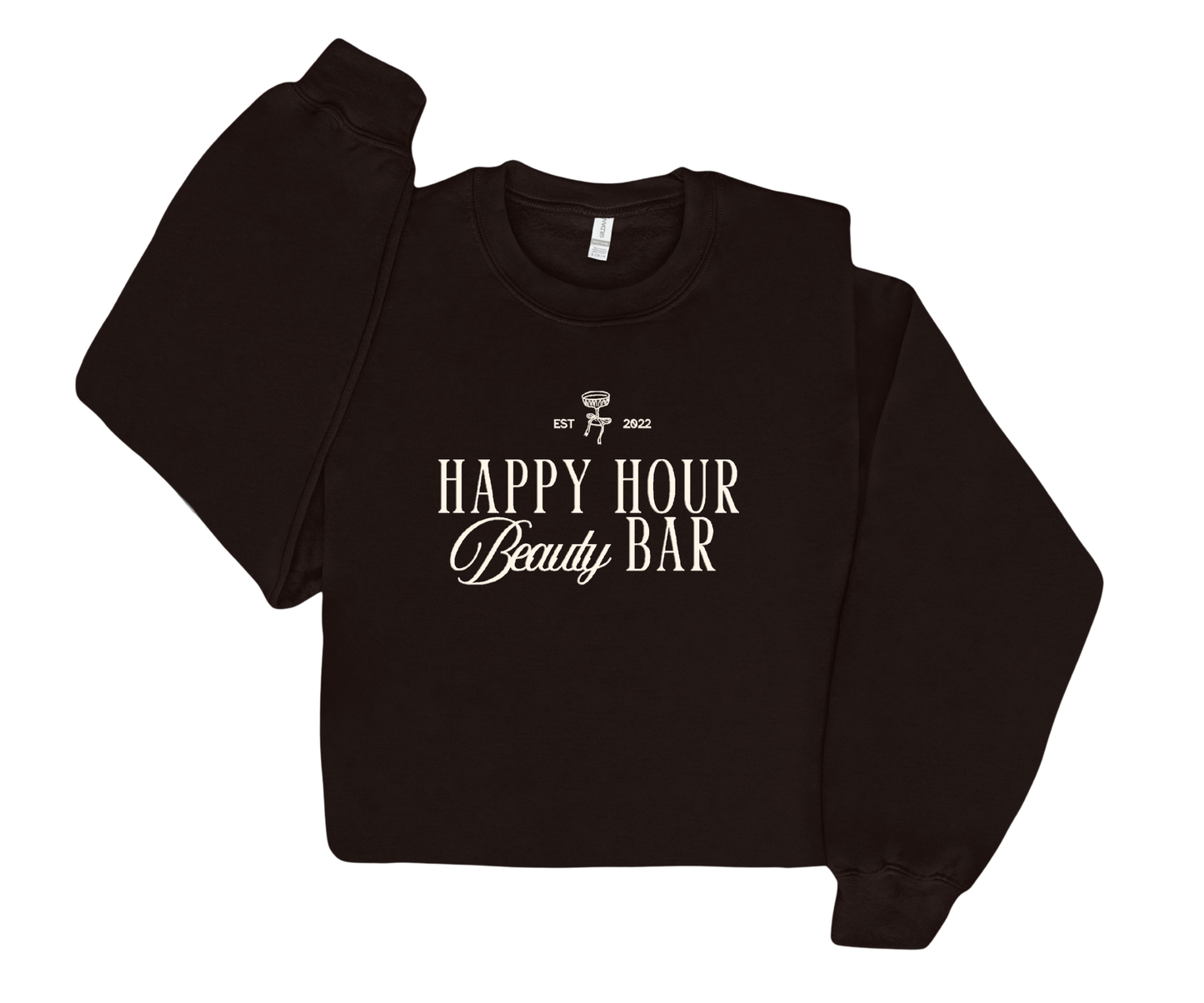 Embroidered/Puff Print Happy Hour Crewneck