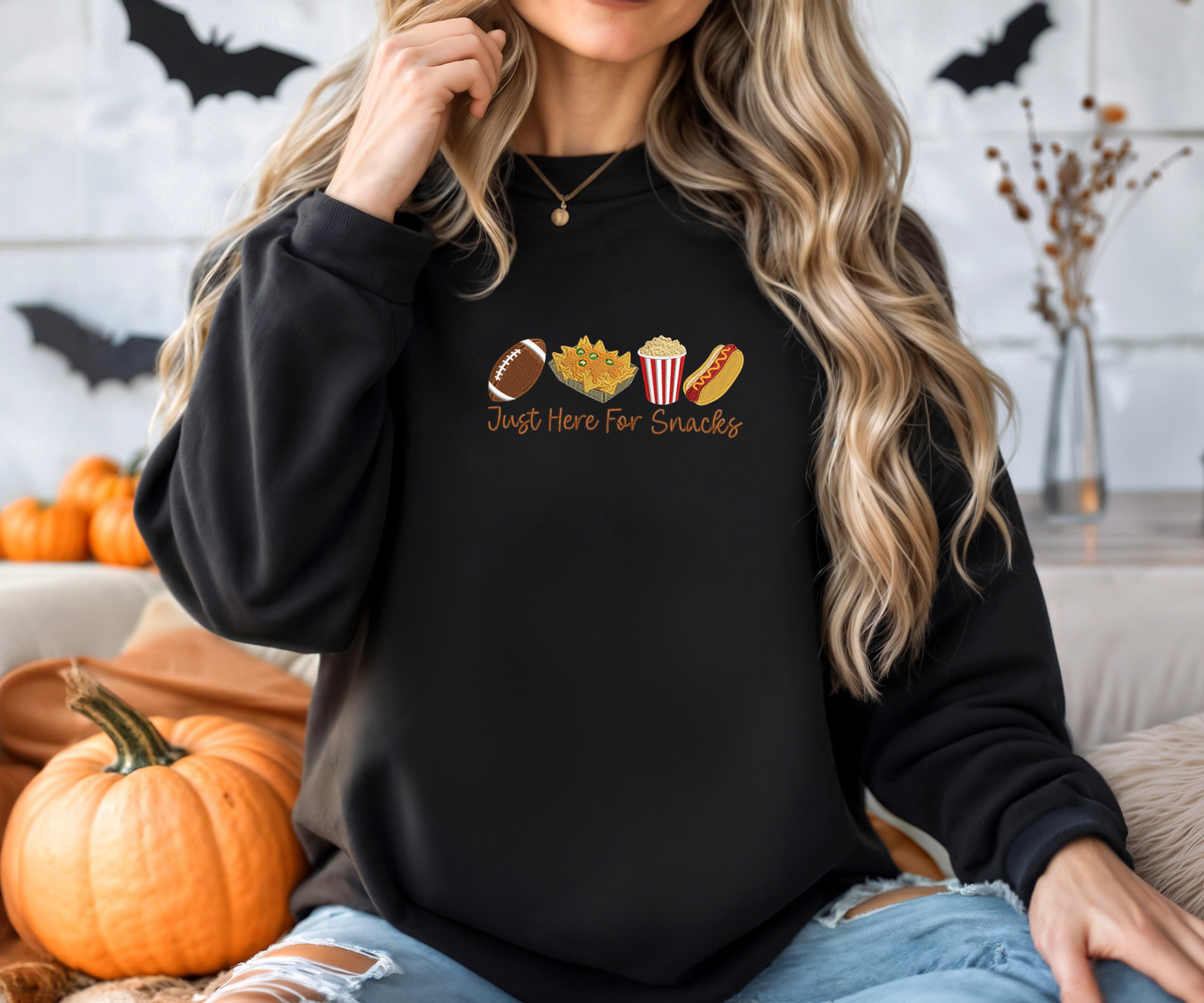Embroidered Just Here For The Snacks Crewneck