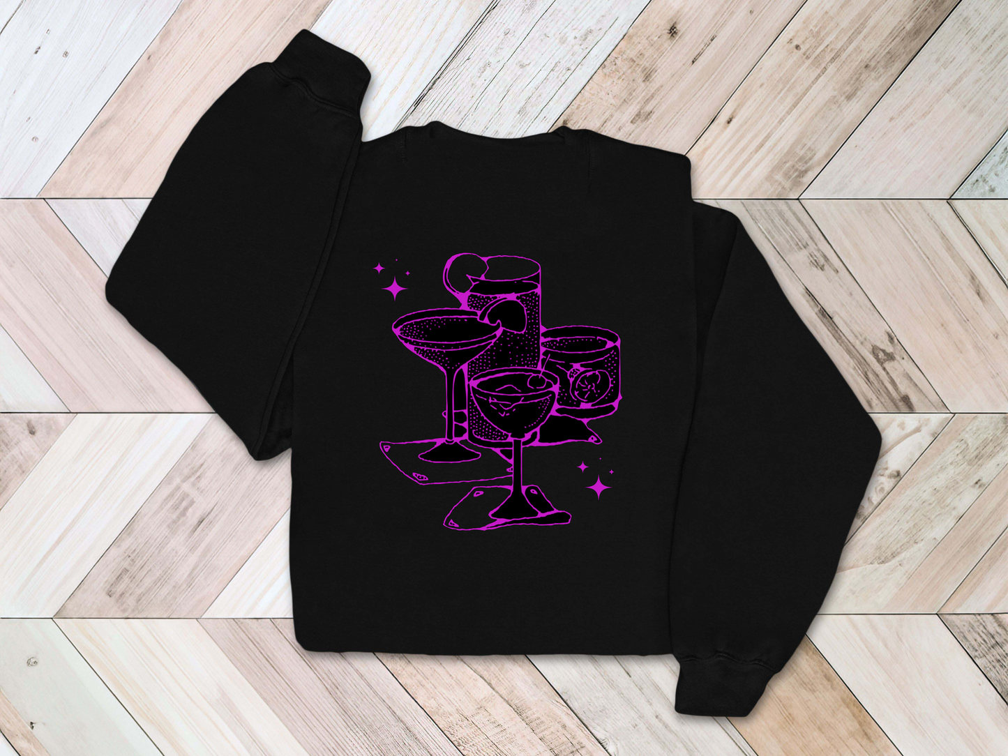 Embroidered/ Puff Print Happy Hour Crewneck