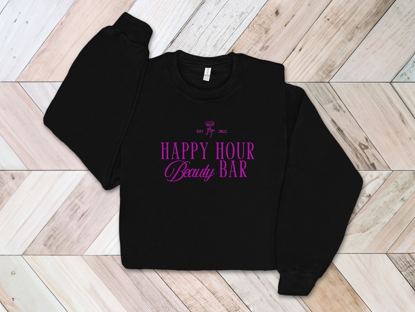 Embroidered/ Puff Print Happy Hour Crewneck
