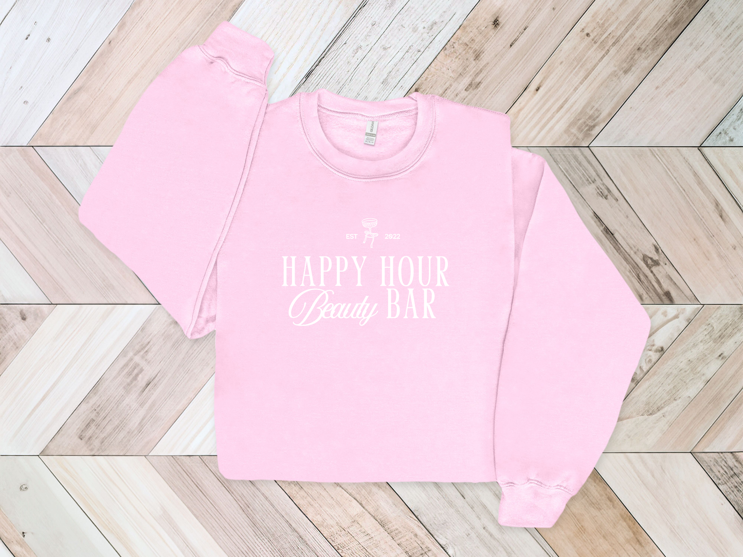 Embroidered/ Puff Print Happy Hour Crewneck
