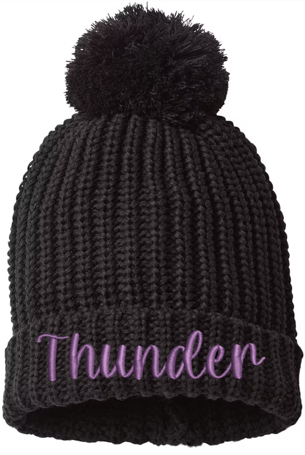 Embroidered Women's Chunky Knit Beanie-Black