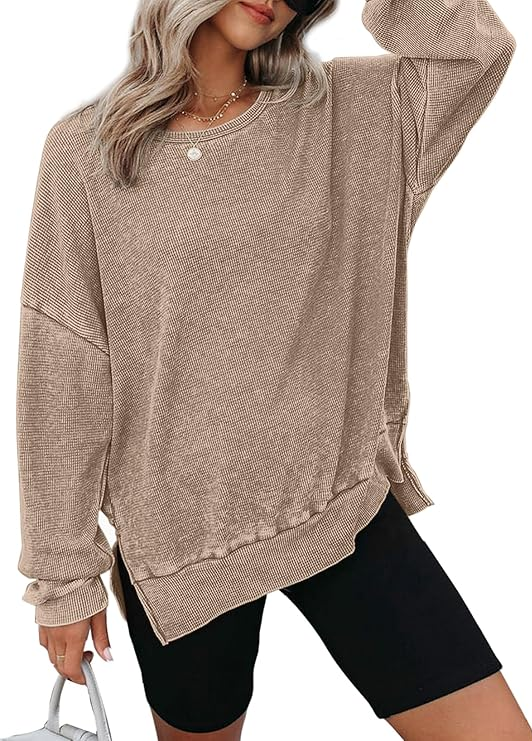 Embroidered Oversized Waffle Knit Crewneck