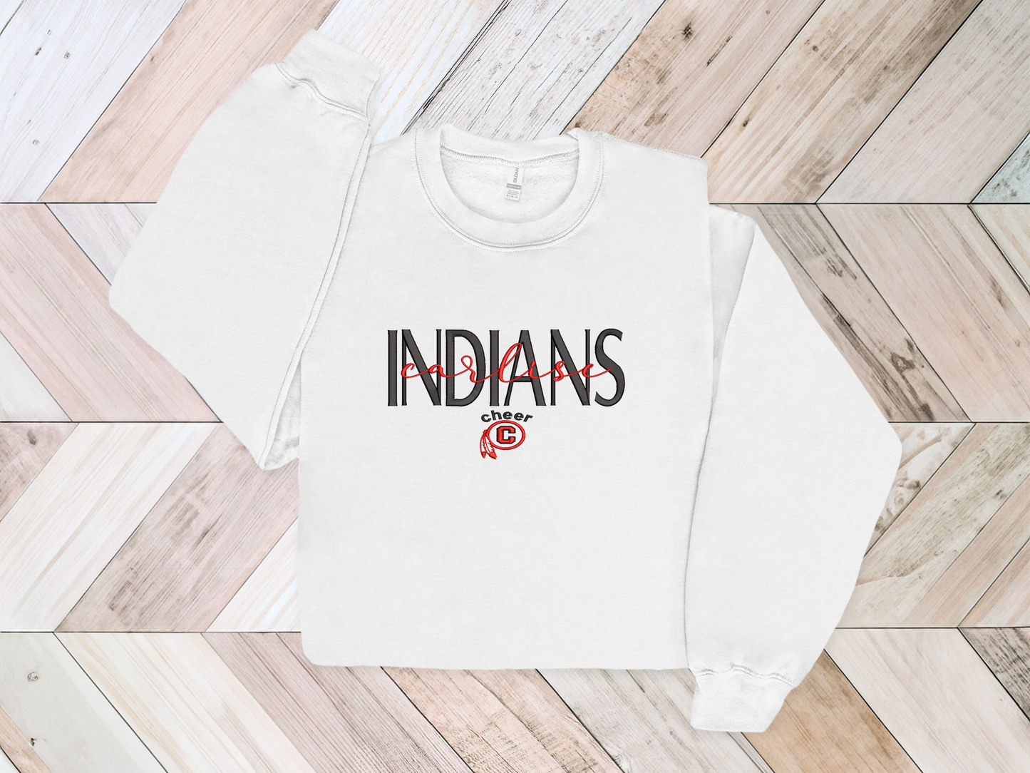 Embroidered Carlise Indians Cheer Crewneck