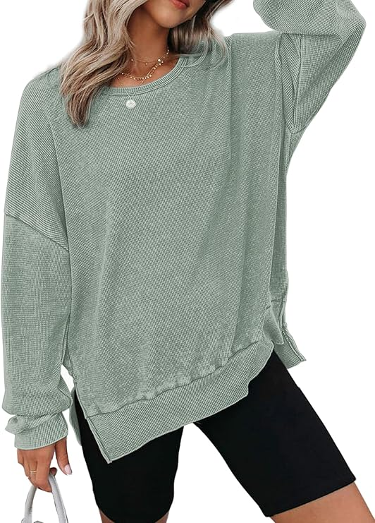 Embroidered Oversized Waffle Knit Crewneck