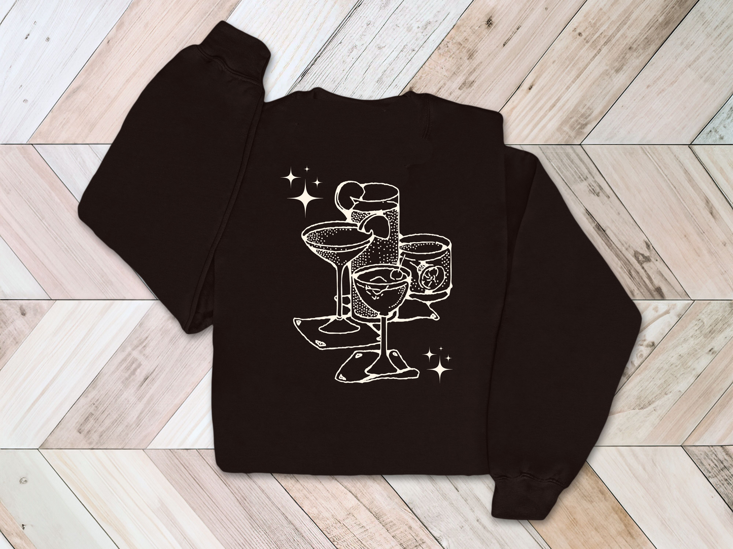 Embroidered/ Puff Print Happy Hour Crewneck