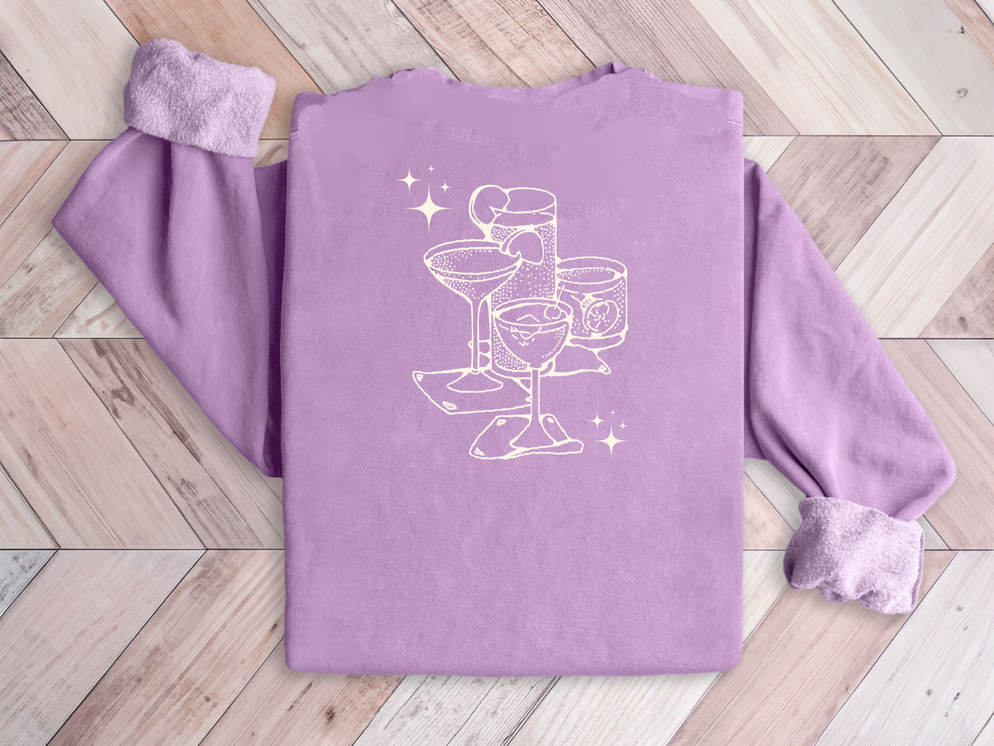 Embroidered/Puff Print Happy Hour crewneck