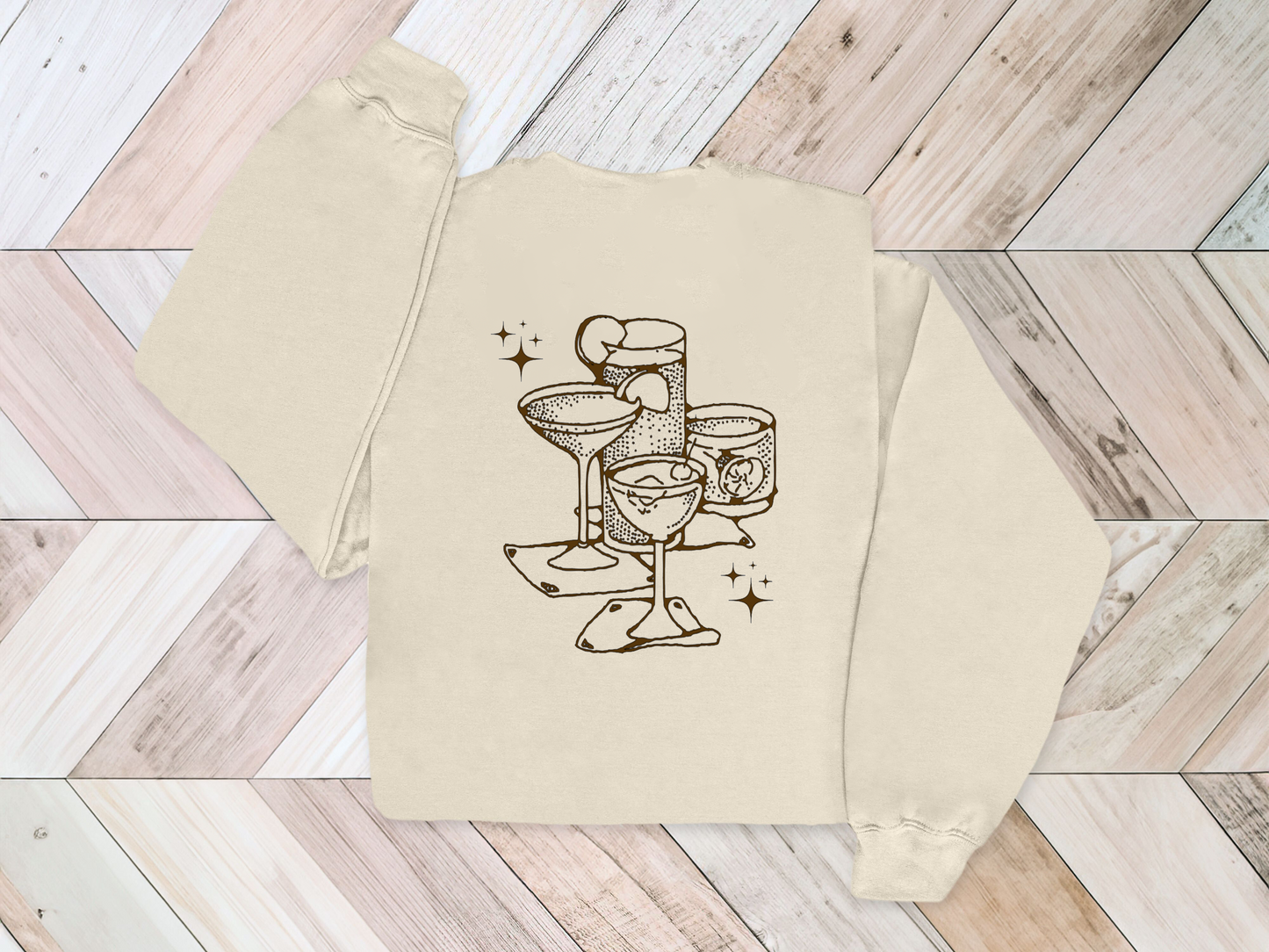 Embroidered/ Puff Print Happy Hour Crewneck