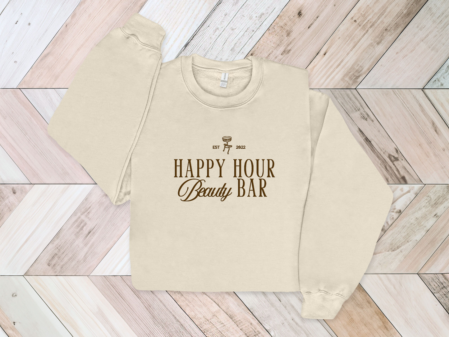 Embroidered/ Puff Print Happy Hour Crewneck