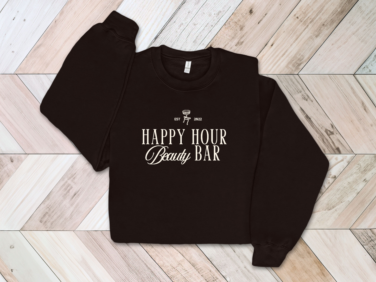 Embroidered/ Puff Print Happy Hour Crewneck