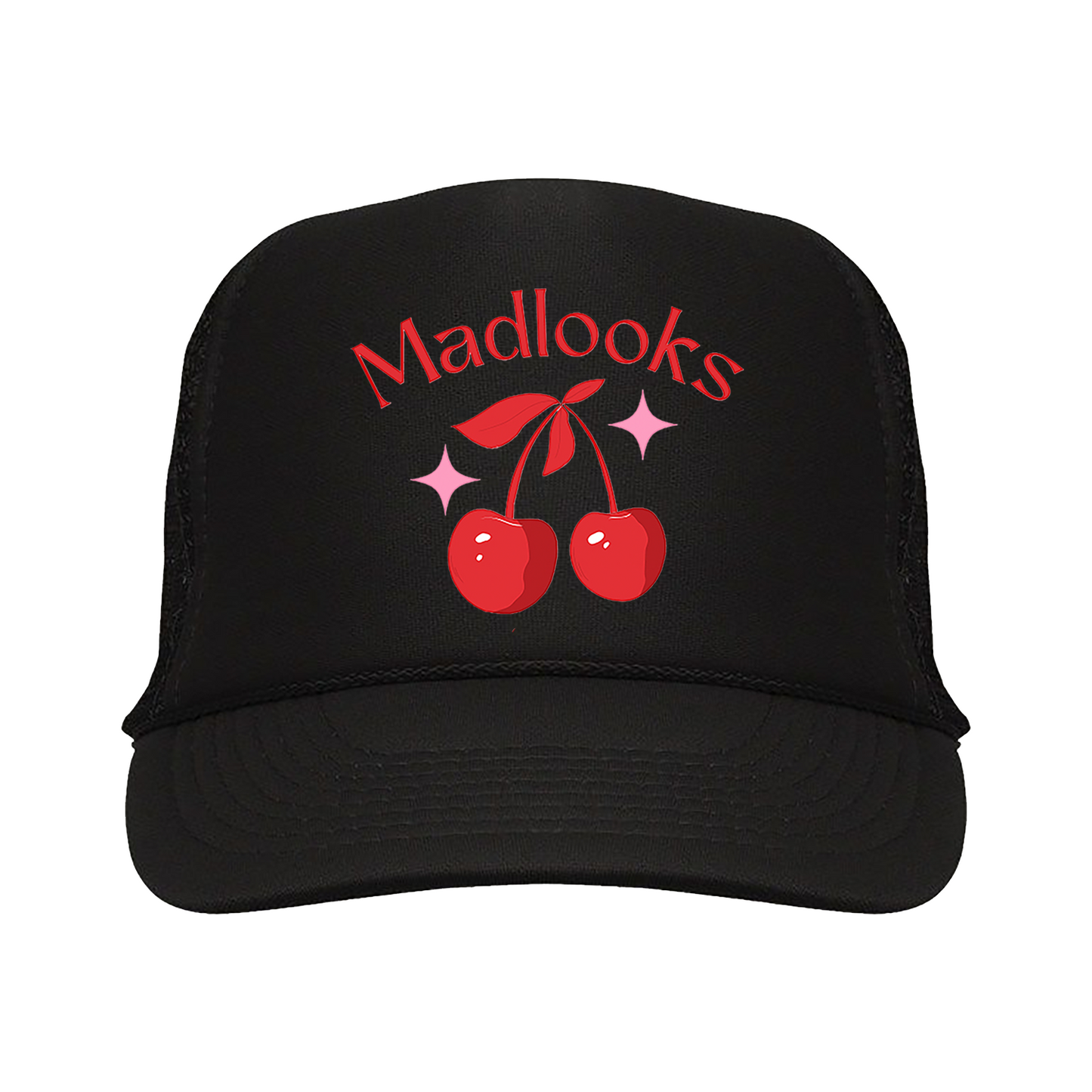 Madlooks Black Cherry Puff Print Trucker Hat