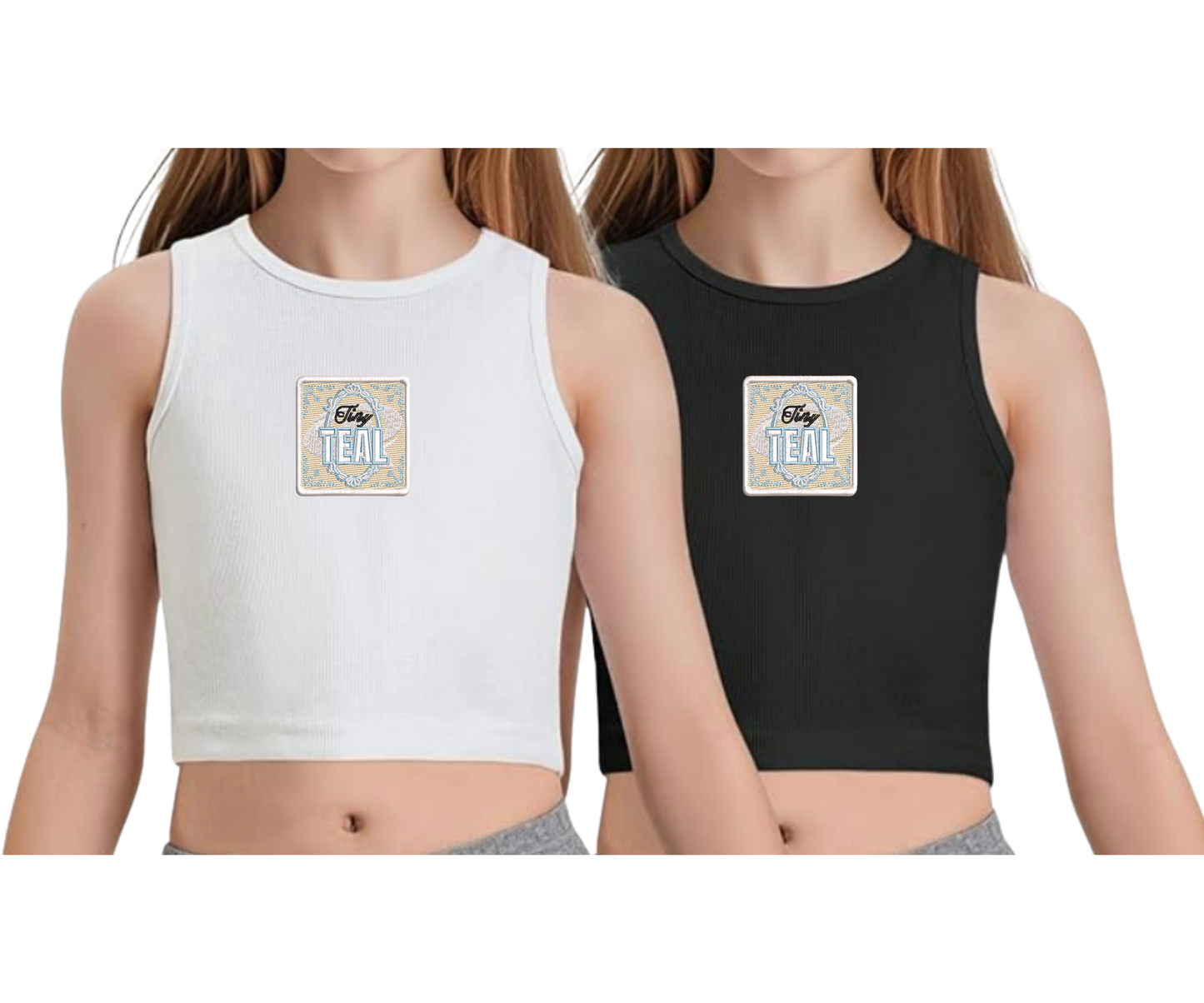 Embroidered Youth Tiny Teal Cropped Tank