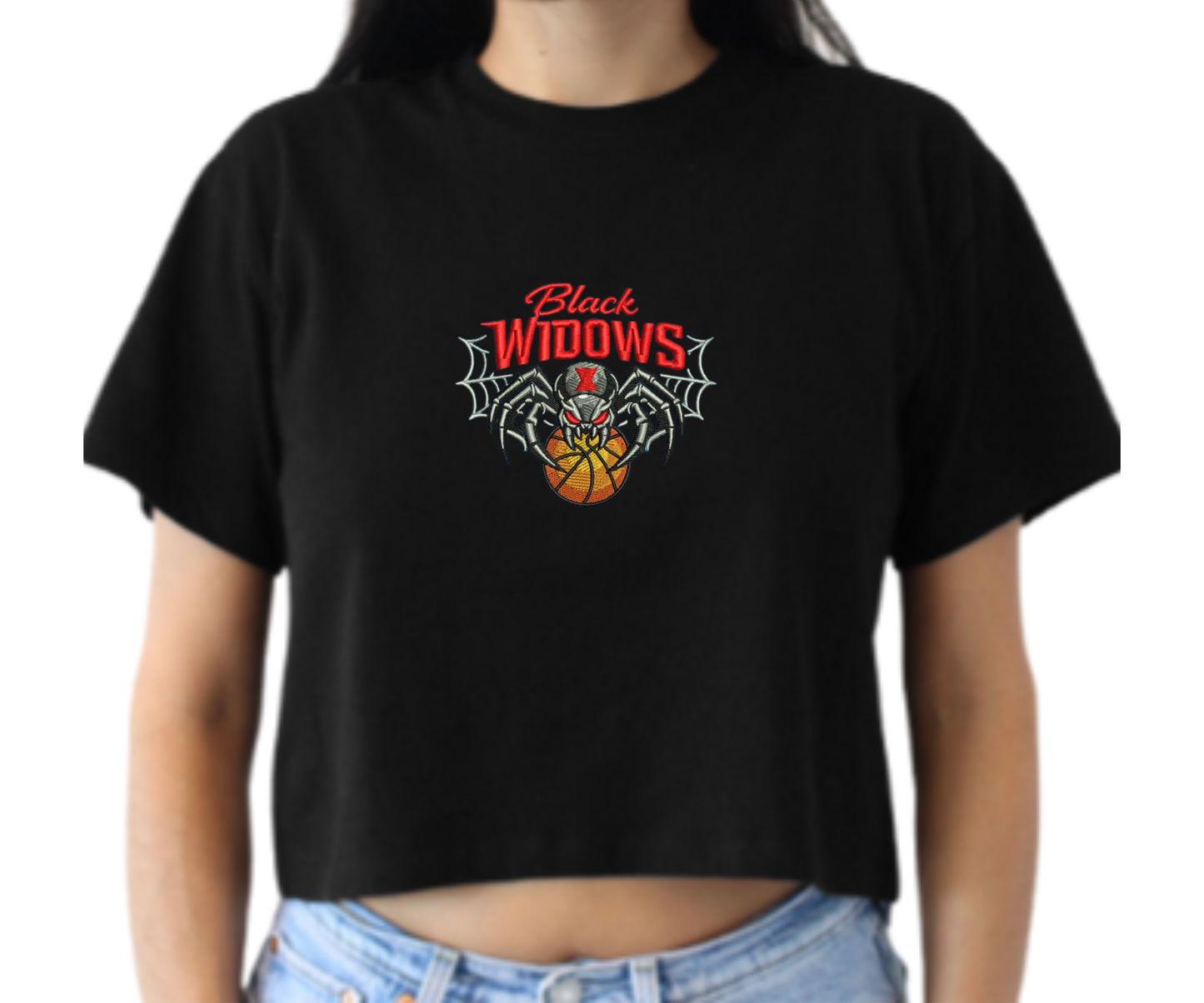 Embroidered Black Widows Crop Top