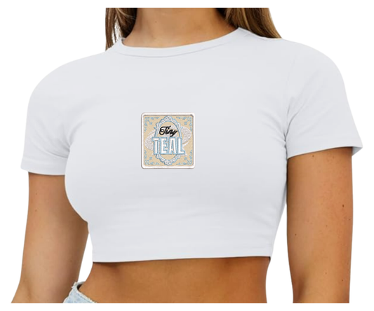 Embroidered Tiny Teal Crop Top