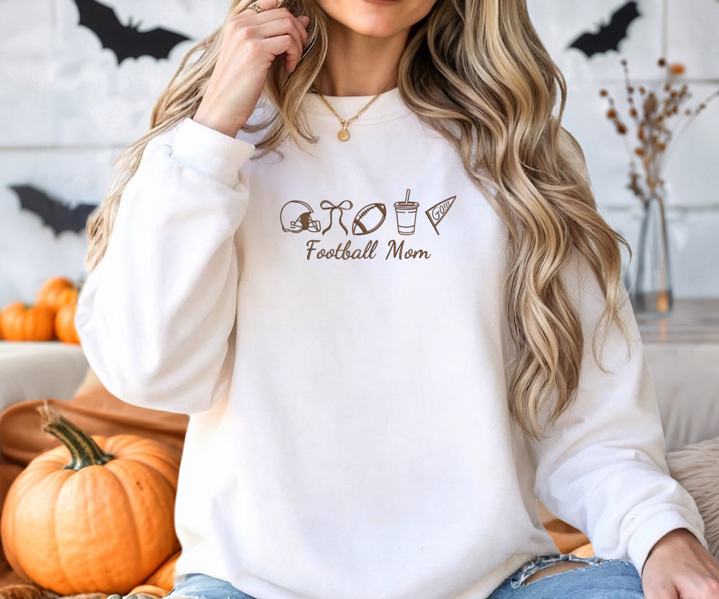 Embroidered Football Mom Crewneck