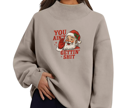 Embroidered Santa Mock Neck