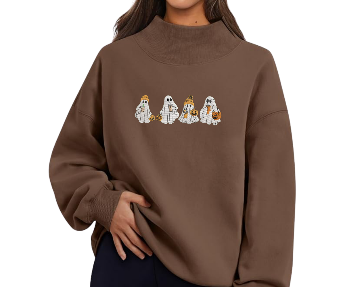 Embroidered Ghost Mock Neck OR Crewneck
