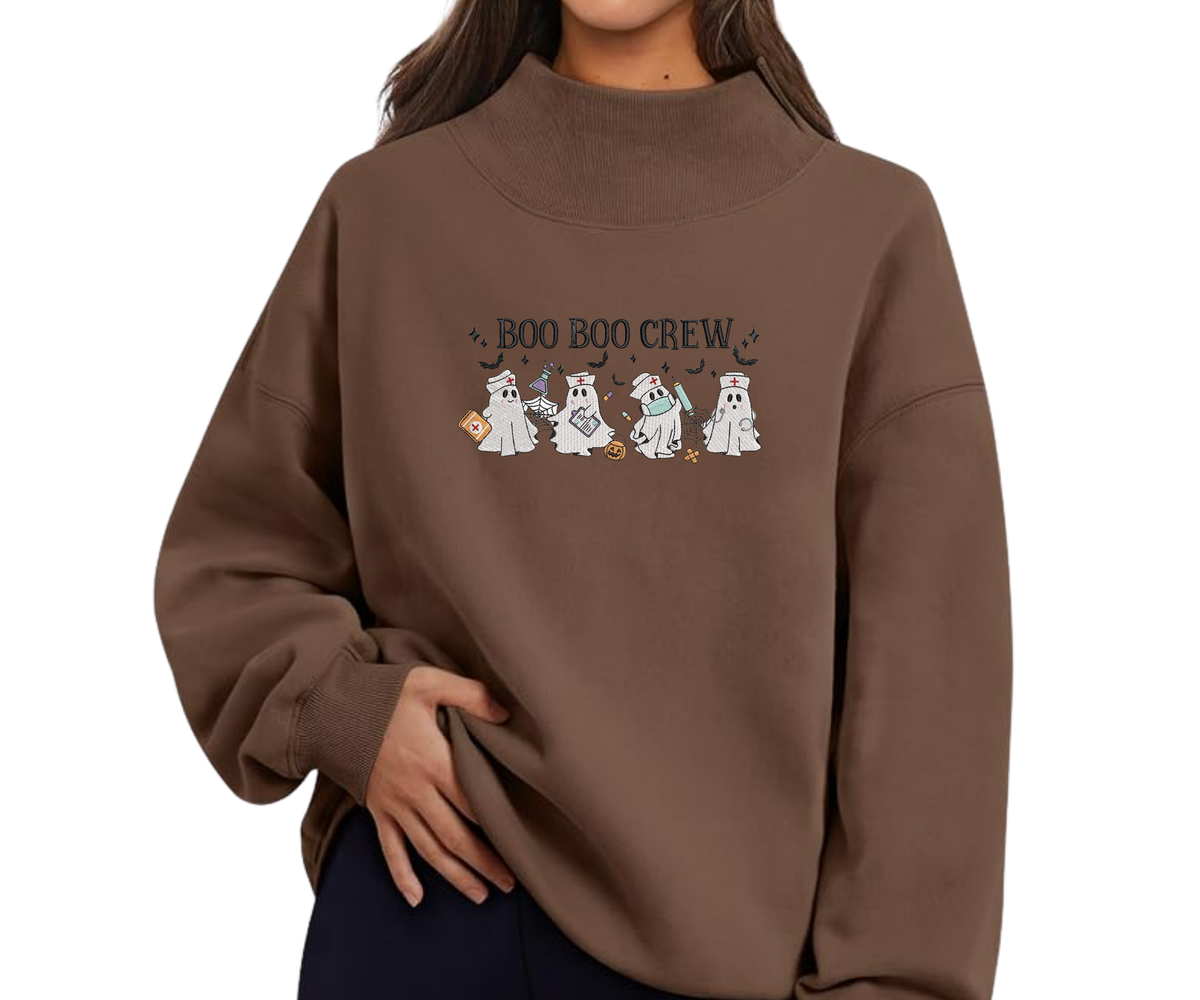 Embroidered Boo Boo Crew Crewneck OR Mock Neck
