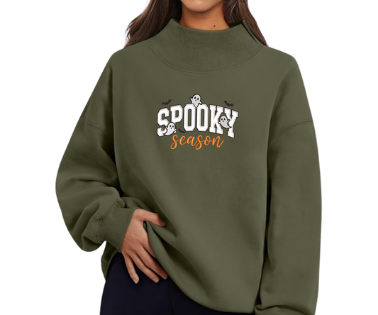 Embroidered Spooky Season Mock Neck OR Crewneck