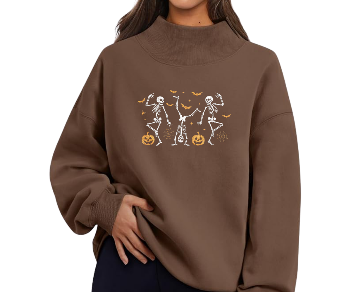 Embroidered Skeleton Mock Neck OR Crewneck
