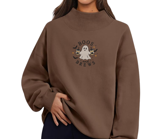 Embroidered Boos & Brews Mock Neck OR Crewneck