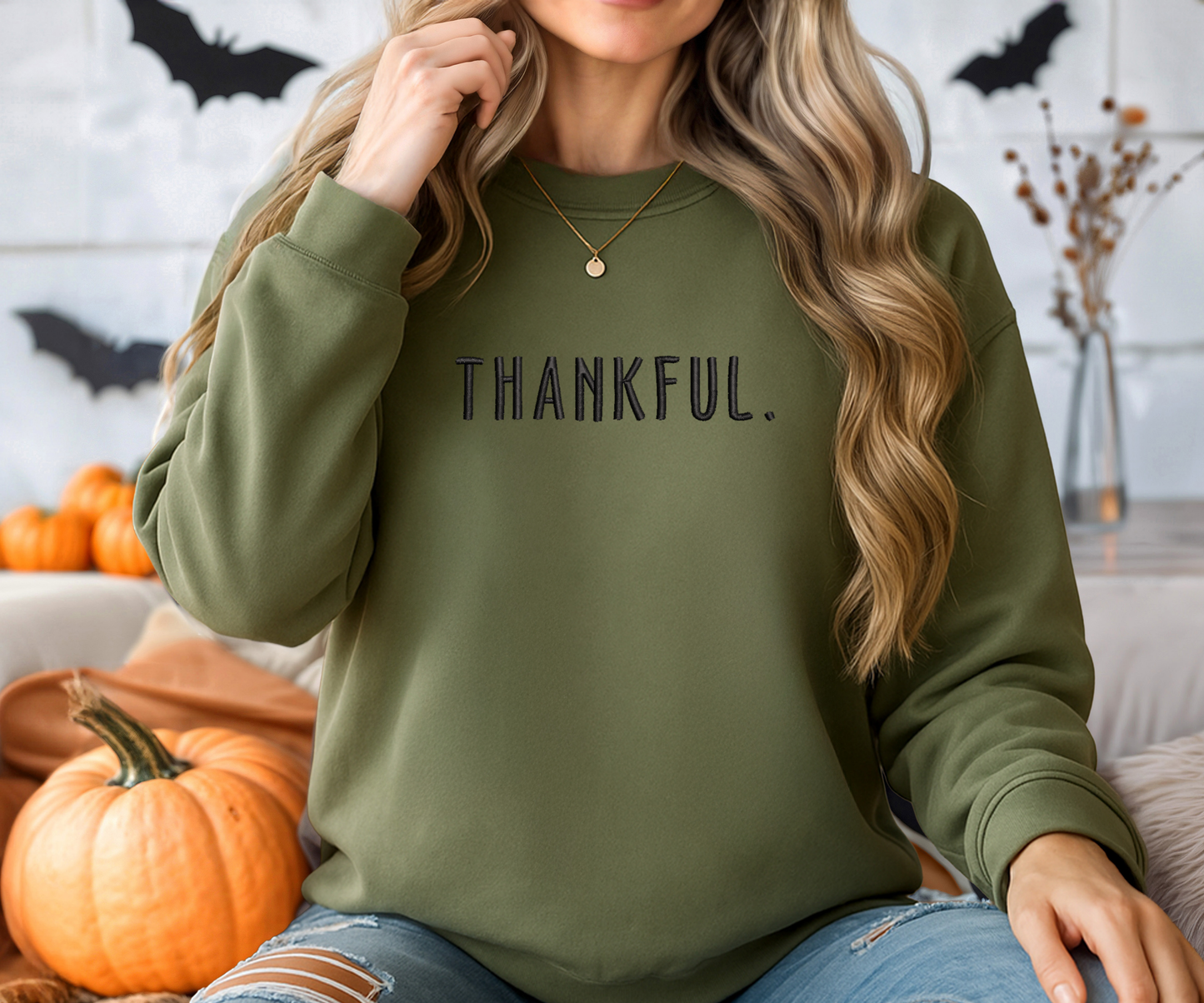 Embroidered Thankful Crewneck