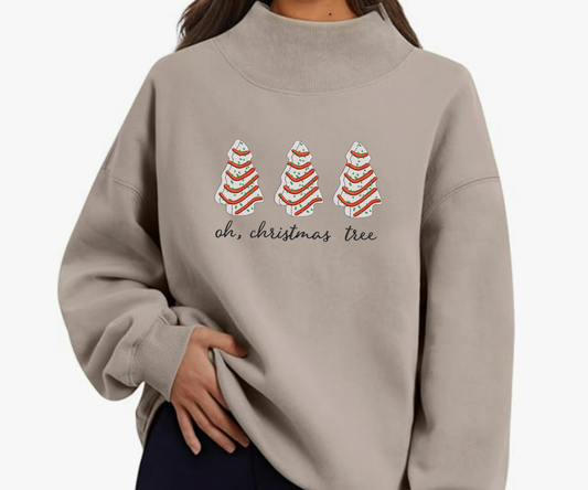 Embroidered Christmas Tree Snack Cake Mock Neck