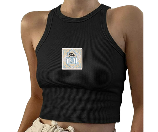 Embroidered Tiny Teal Cropped Tank