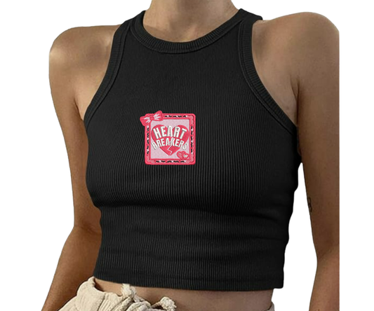 Embroidered Heart Breakers Cropped Tank