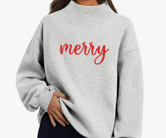 Embroidered Merry Mock Neck