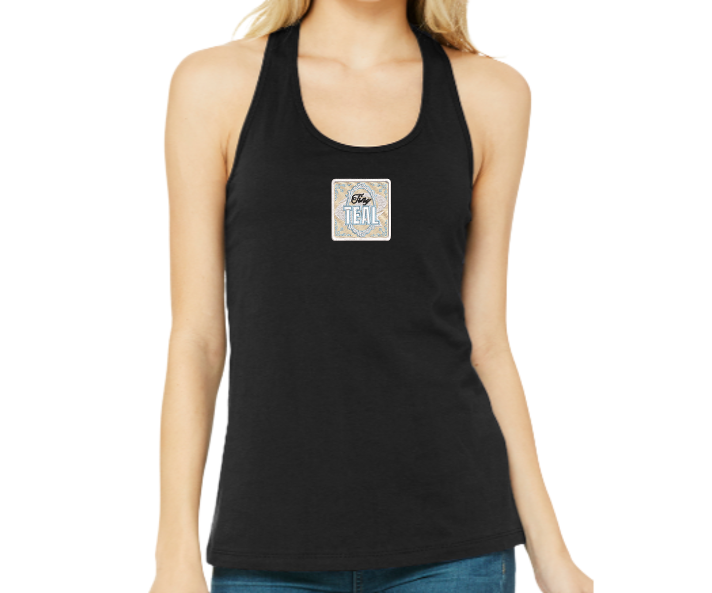 Embroidered Tiny Teal Tank Top