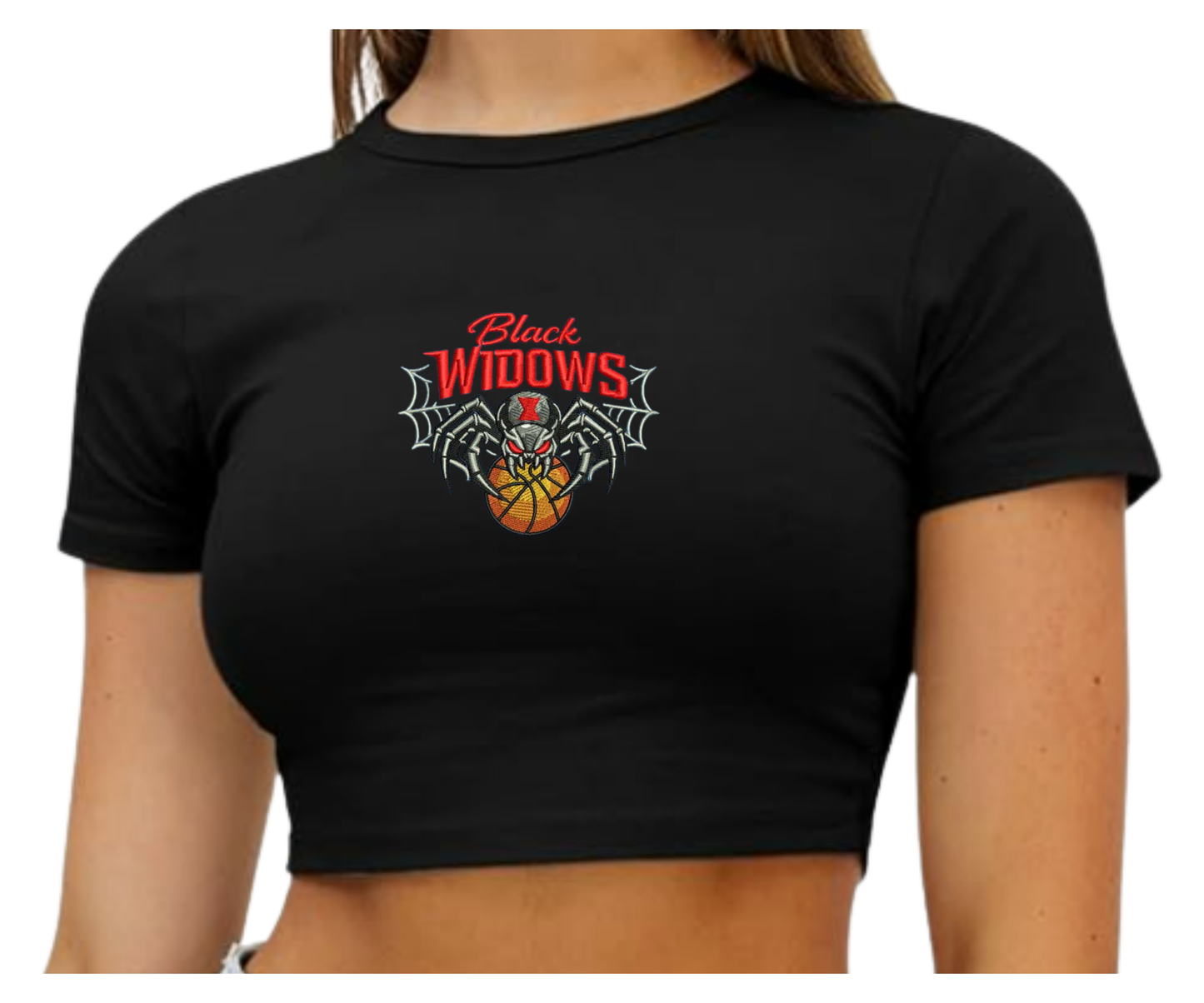 Embroidered Black Widows Crop Top
