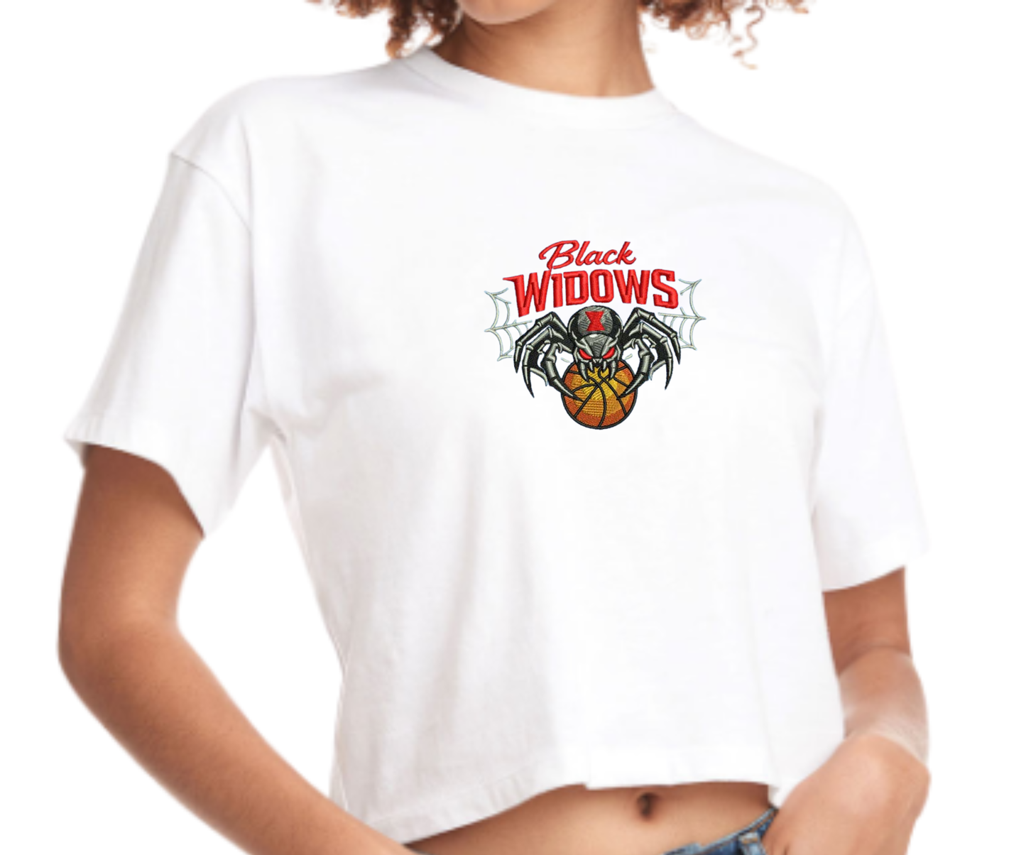 Embroidered Black Widows Crop Top