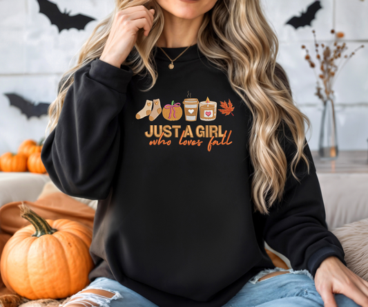 Embroidered Just A Girl Who Loves Fall Crewneck