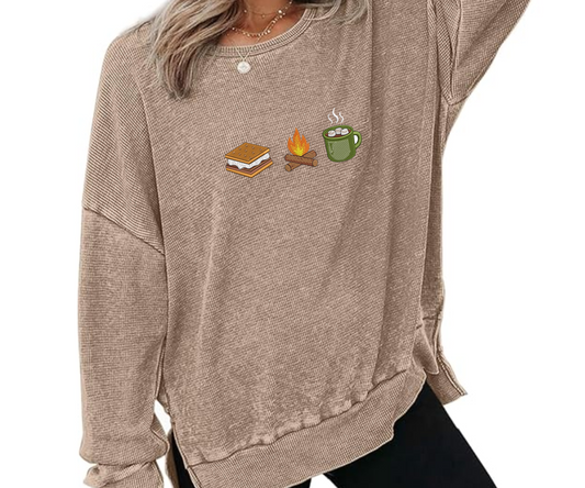 Embroidered Oversized Waffle Knit Crewneck
