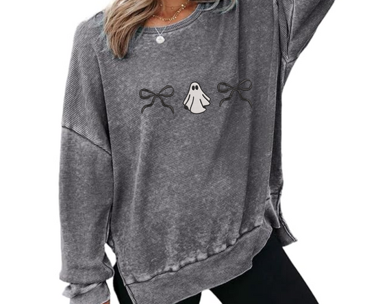 Embroidered Oversized Waffle Knit Crewneck