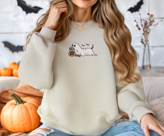 Embroidered Dachshund Ghost Crewneck OR Mock Neck